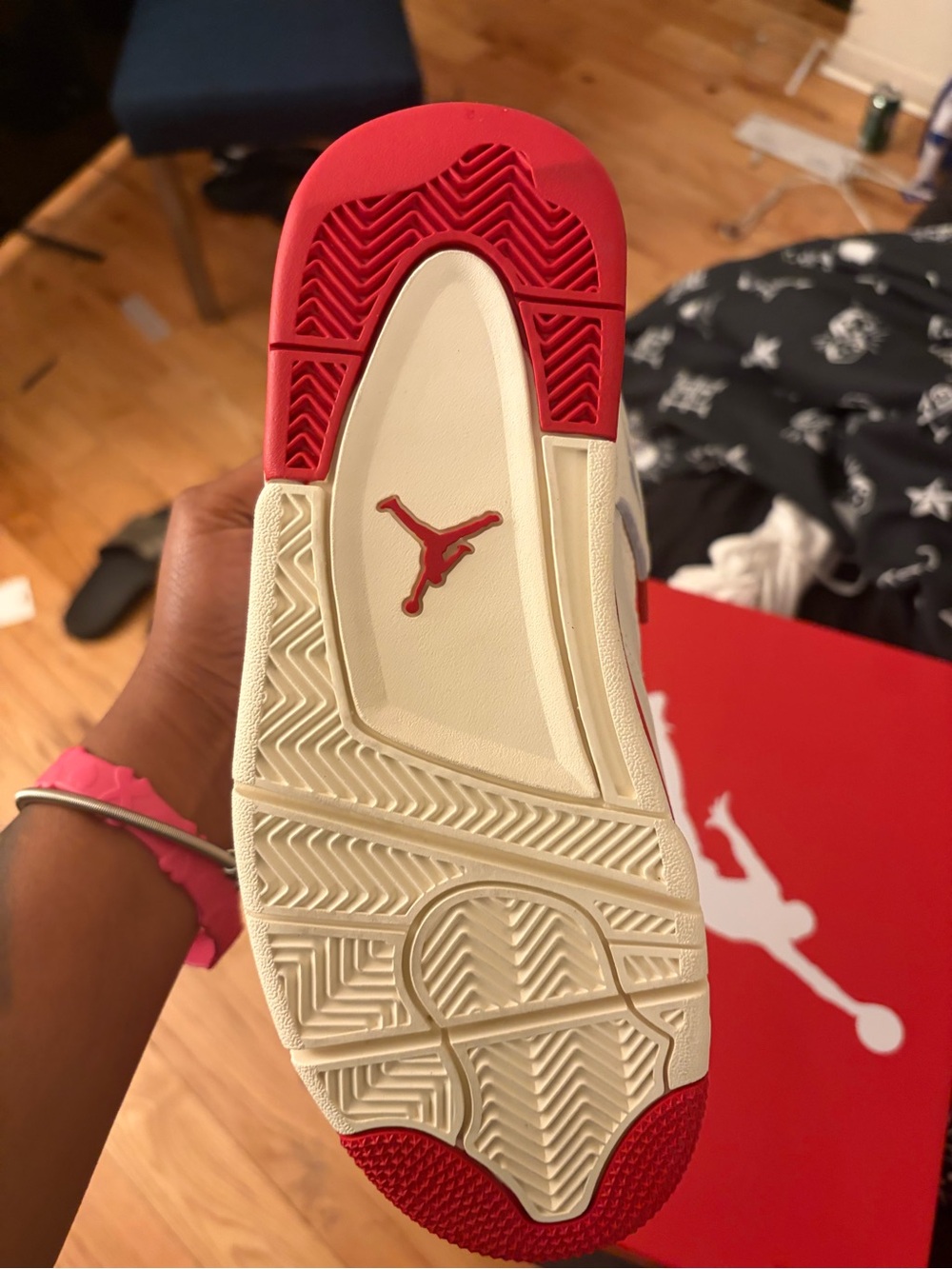 Jordan White and Red Women's Sneakers with Heart Charm - Picture 3 of 5